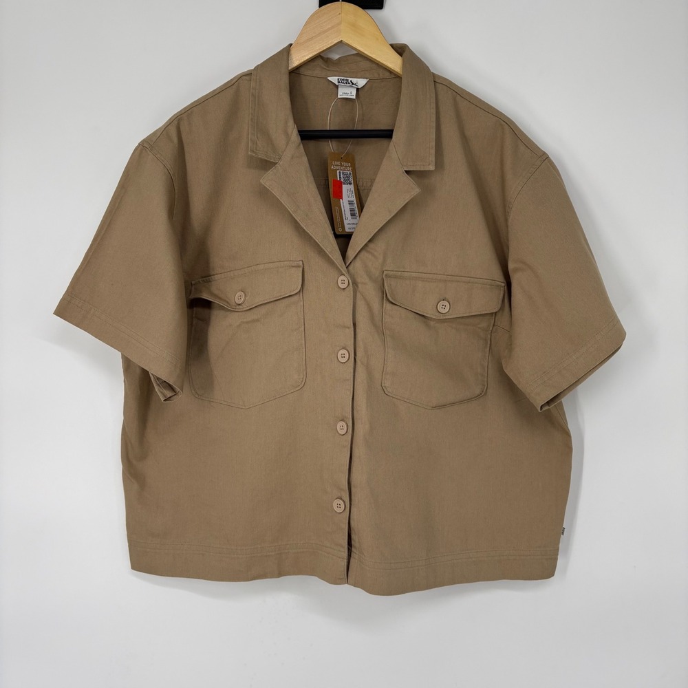 Eddie Bauer Womens WR Everyday Cotton Top L Tan Safari Boxy Utility Gorpcore